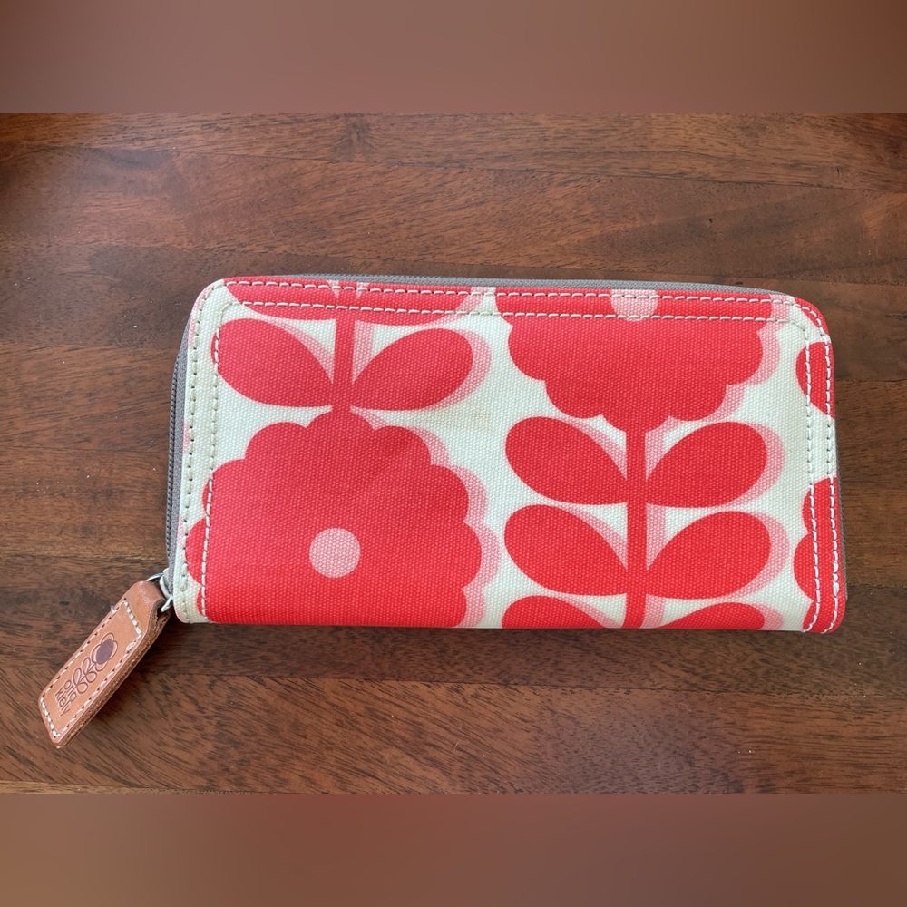 Orla Kiely Wallet in Red Cutout Wildflower Pattern